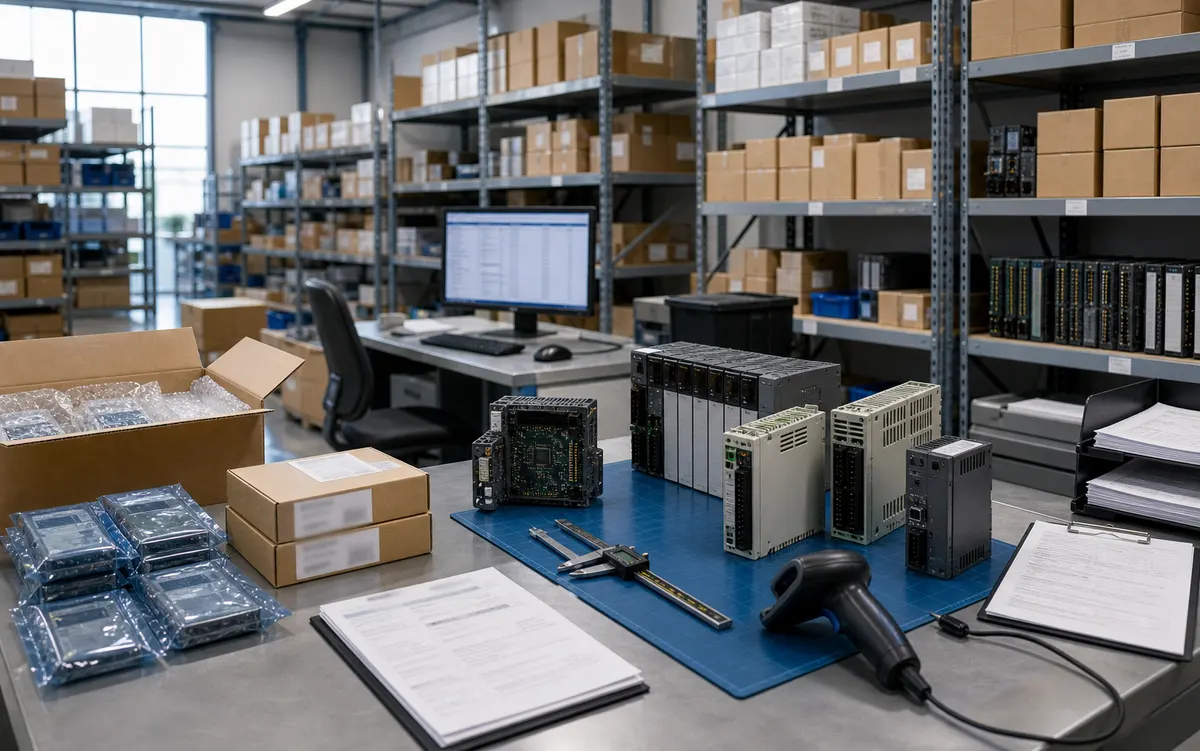 Industrial automation spare parts warehouse and verification workflow
