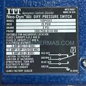 ITT 160P4S43 Adjustable Differential Pressure Switch