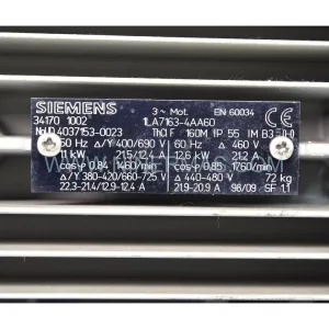 Siemens 1LA7163-4AA60 Low-Voltage Squirrel-Cage Induction Motor 30kW 4-Pole IE3 New Original Ready to ship
