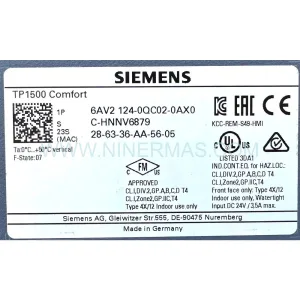 Siemens 6AV2124-0QC02-0AX0 SIMATIC HMI TP1500 Comfort Panel 15" Touch Display New Original Ready to ship