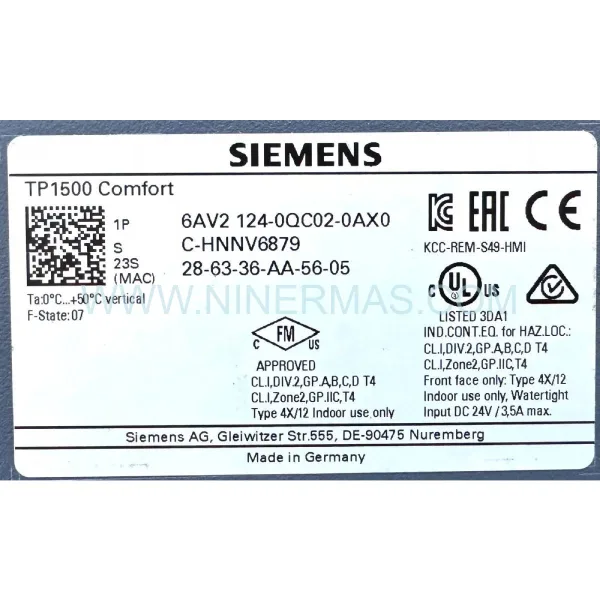 Siemens 6AV2124-0QC02-0AX0 SIMATIC HMI TP1500 Comfort Panel 15" Touch Display New Original Ready to ship
