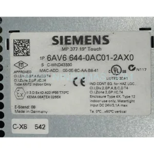 Siemens 6AV6644-0AC01-2AX0 SIMATIC MP 377 19" Touch Multi Panel New Original Ready to ship