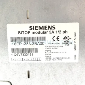 Siemens 6EP1333-3BA00 SITOP PSU200M 5A 24V DC Stabilized Power Supply New Original Ready to ship