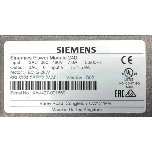 Siemens 6SL3224-0BE22-2AA0 | SINAMICS G120 PM240 Industrial Drive